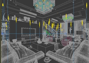 某别墅现代简约客厅餐厅装修设计3DMAX模型