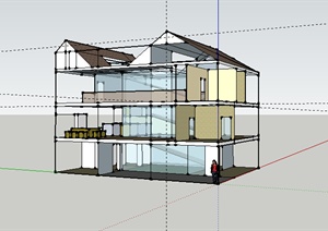 某3层居住建筑楼设计SU(草图大师)模型素材