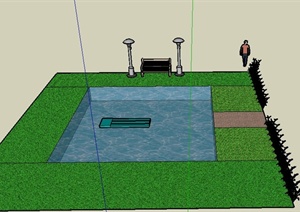 某现代方形游泳池设计SU(草图大师)模型