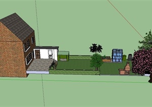 某现代三层住宅建筑景观设计SU(草图大师)模型