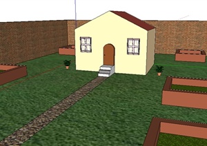 某单层居住民房设计SU(草图大师)模型（含庭院）