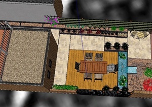 某住宅小型庭院花园景观设计SU(草图大师)模型