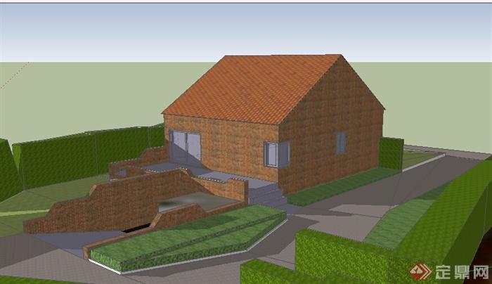 某个单层居住民房设计SU模型素材(1)