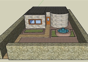 某特殊石砌住宅建筑设计SU(草图大师)模型
