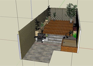 某现代住宅后院庭院景观设计SU(草图大师)模型