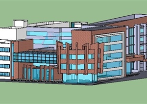 某学校现代建筑系馆教学楼建筑设计SU(草图大师)模型(含方案图）