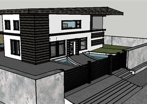 现代住宅别墅带游泳池庭院景观设计SU(草图大师)模型
