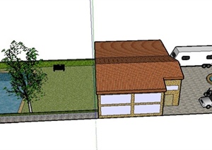 某欧式两层住宅前后院景观设计SU(草图大师)模型