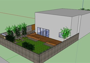 某室外简单别墅设计SU(草图大师)模型（含庭院）