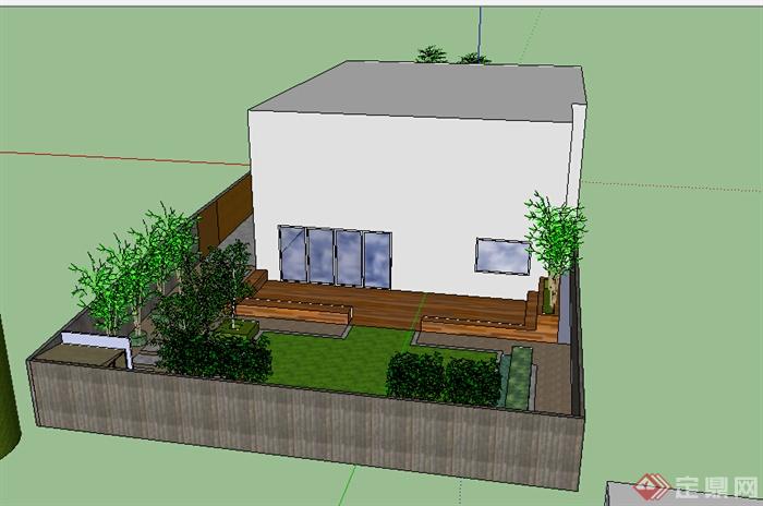 某室外简单别墅设计SU模型（含庭院）(2)