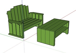 现代风格户外绿色木座椅设计SU(草图大师)模型