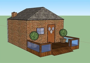 一间砖砌住宅小屋民房建筑设计SU(草图大师)模型