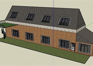 某现代单层带阁楼住宅建筑设计SU(草图大师)模型