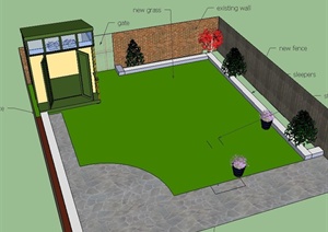 某花园库房和绿地景观设计SU(草图大师)模型