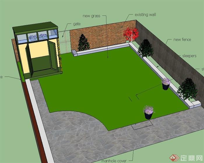 某花园库房和绿地景观设计SU模型(1)