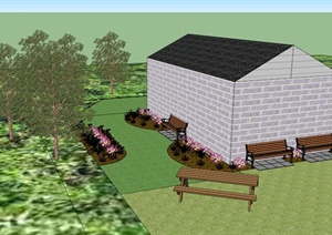 某现代单层住宅景观设计SU(草图大师)模型