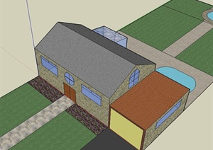 某二层住宅建筑设计SU(草图大师)模型（带车库和阳光房）