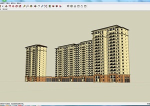 某现代联排17层住宅楼建筑设计SU(草图大师)模型