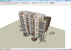 某个多层居住建筑楼设计SU(草图大师)模型参考