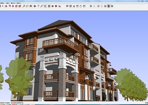 某中式风格5层住宅建筑设计SU(草图大师)模型