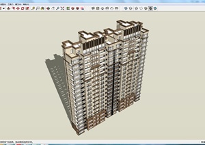 某现代风格双拼联排高层住宅建筑设计SU(草图大师)模型