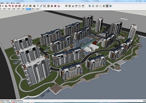 某滨水小区住宅建筑设计SU(草图大师)模型