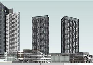 某现代商业住宅办公综合区建筑设计SU(草图大师)模型