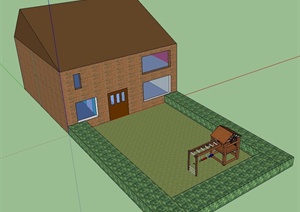 某带阁楼二层住宅建筑设计SU(草图大师)模型