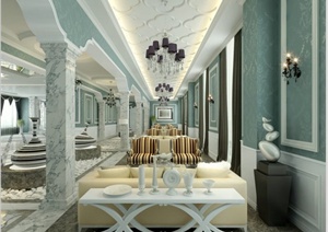 现代简约风格别墅住宅空间客厅餐厅设计3DMAX模型