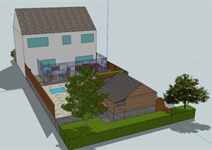 现代简约式某两层住宅建筑景观设计SU(草图大师)模型