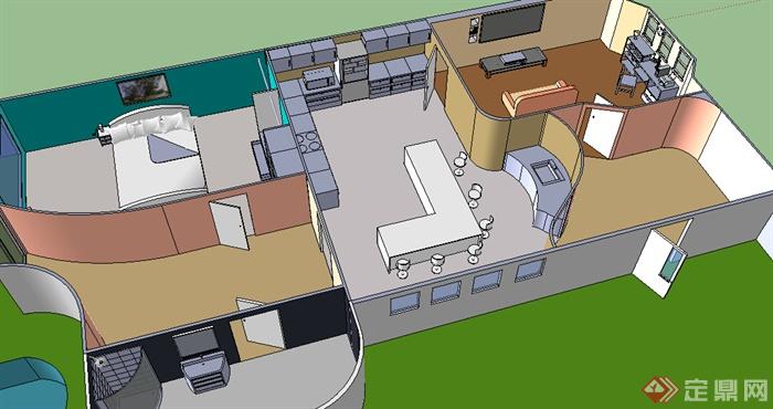 某室内现代住宅空间设计SU模型(1)