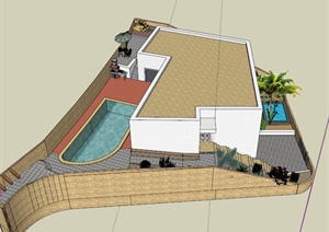 某现代住宅建筑周边景观设计SU(草图大师)模型