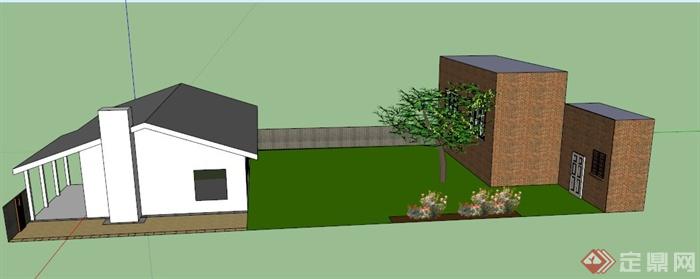 某混合式住宅建筑周边景观设计SU模型(1)