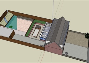 现代某两层带阳光房住宅建筑庭院景观设计SU(草图大师)模型