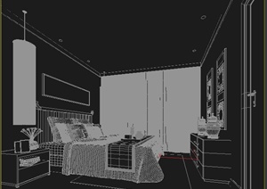 现代中式风格卧室室内设计3DMAX模型