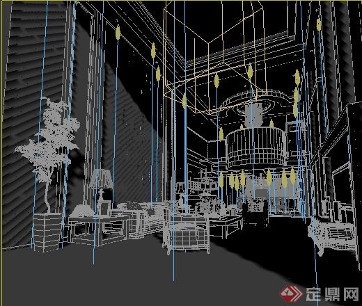 现代别墅简约风格客厅、餐厅、厨房装修设计3DMAX模型(1)