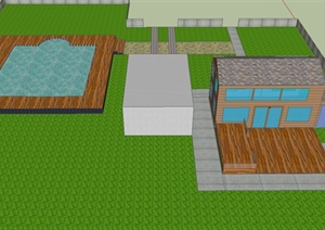 某二层别墅建筑设计SU(草图大师)模型（带水池）