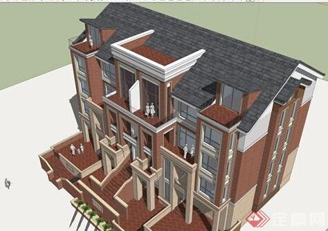 某欧式特色小别墅建筑设计SU模型(2)