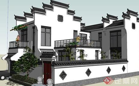 某新中式风格小别墅设计SU模型(2)