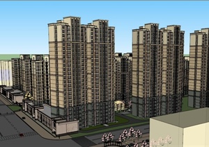 某现代高层市中心电梯房小区住宅建筑设计SU(草图大师)模型