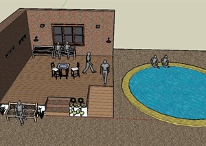 某庭院平台和水池景观设计SU(草图大师)模型