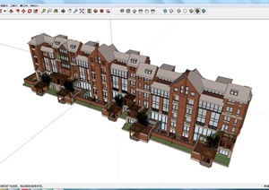 欧式风格多层多栋联排住宅建筑设计SU(草图大师)模型