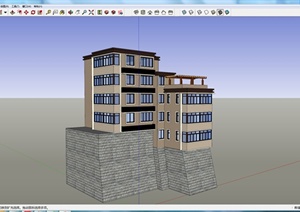某多层新中式住宅楼建筑设计SU(草图大师)模型
