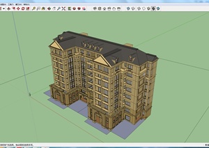 欧式风格多层两栋联排住宅建筑设计SU(草图大师)模型