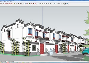 某地一中式风格联排住宅建筑设计SU(草图大师)模型