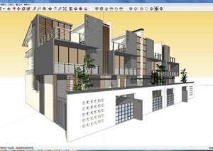现代风格三层联排住宅别墅建筑设计SU(草图大师)模型