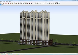 某现代路边高层商住楼建筑设计SU(草图大师)模型