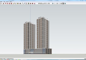 一个高层居住建筑楼设计SU(草图大师)模型（含底层商铺）