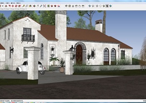 某室外欧式特色别墅建筑设计SU(草图大师)模型（含庭院）