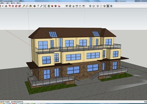 某现代风格双拼三层住宅建筑设计SU(草图大师)模型